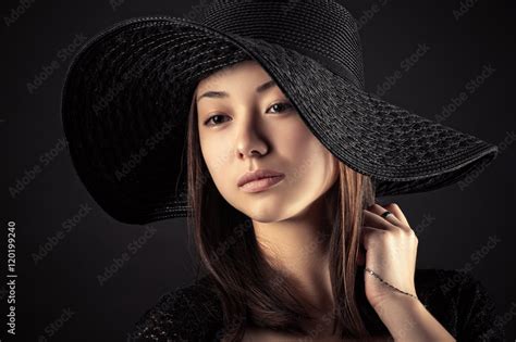 Beautiful Mixed Race Korean Russian Girl With Black Hat Photos Adobe Stock