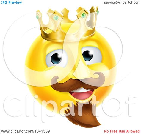 Clipart Of A 3d Yellow Smiley Emoji Emoticon Face King Wearing A Crown