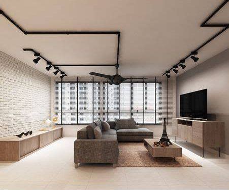 It could be a bedroom, living room, dining room, kitchen, or the large lobby of some fancy hotel. black track lights + brick wall + grey sofa = want!! # ...