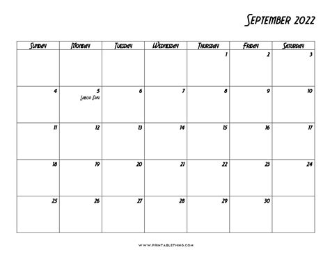 20 September 2022 Calendar Printable Pdf Us Holidays Blank