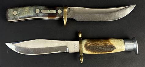 Lot 2 Vintage Hunting Knives W Leather Sheaths