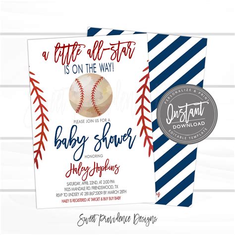 Baseball Baby Shower By Mail Invitation Sweet Providence Designs