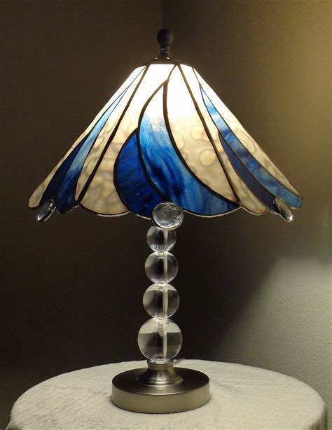 Hand Crafted Blue And White Swirl Lamp Stained Glass By Krysia Designs