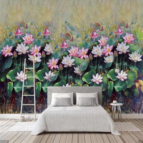 Modern Waterlily Flower Wallpaper Mural Stereo Wall Paper
