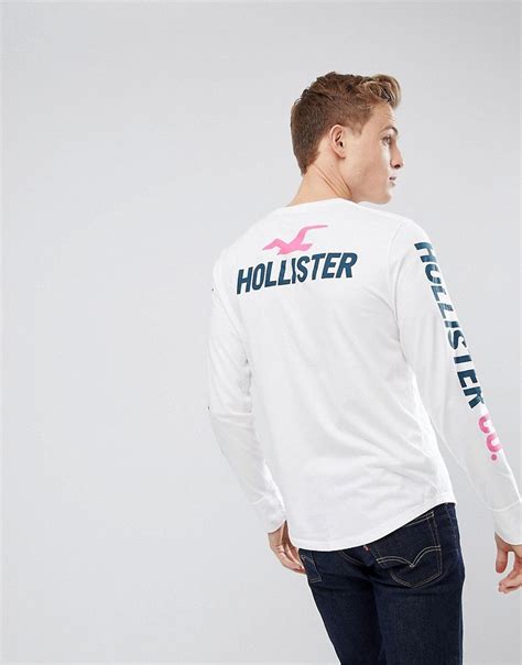 Hollister Sleeve Print Logo Long Sleeve Top In White White Long