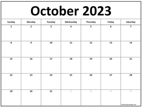 Monthly Calendar Printable October 2023 Printable Word Searches