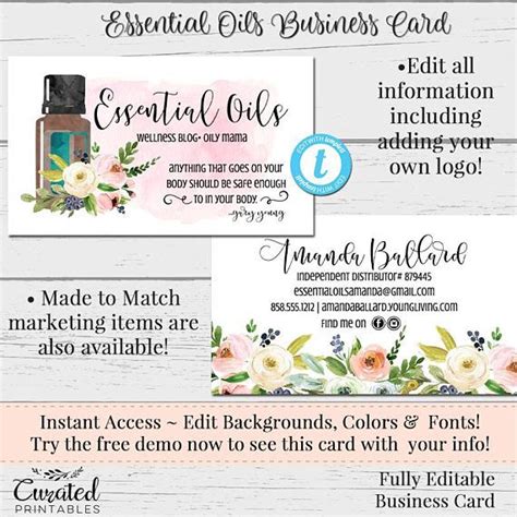 Watercolor Essential Oils Business Card Oily Rep Card Etsy