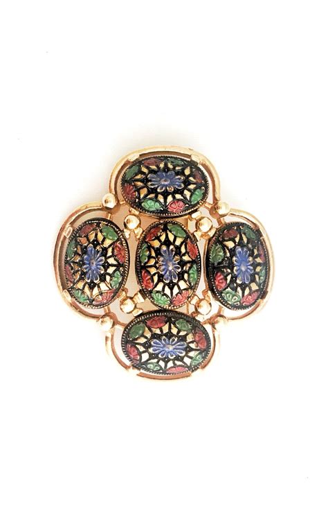Vintage Gold Enamel Brooch Sarah Coventry Light Of The East Etsy