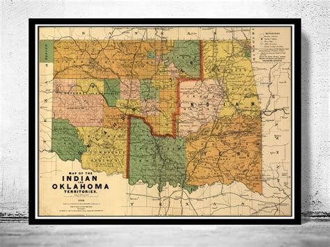 Old Map Of Oklahoma Indian Territory 1892 Vintage Map Wall Map Print