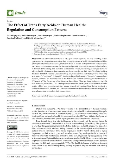 Pdf The Effect Of Trans Fatty Acids On Human Health Regulation And