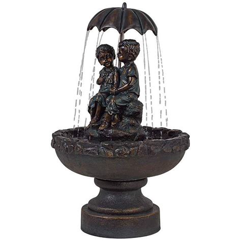 Boy And Girl Under Umbrella 40 High Bronze Indoor Outdoor Fountain