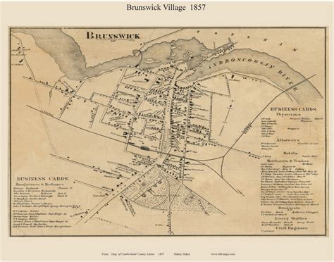 Brunswick Village Maine 1857 Old Town Map Custom Print Cumberland Co