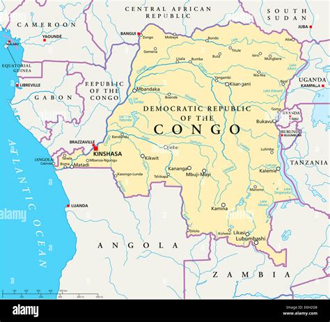 Mapa Político De La República Democrática Del Congo Con La Capital