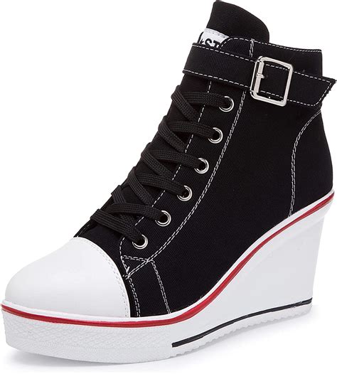 Womens Fashion Wedge Sneaker With Heel High Top Lace Up Platform Ankel Booties