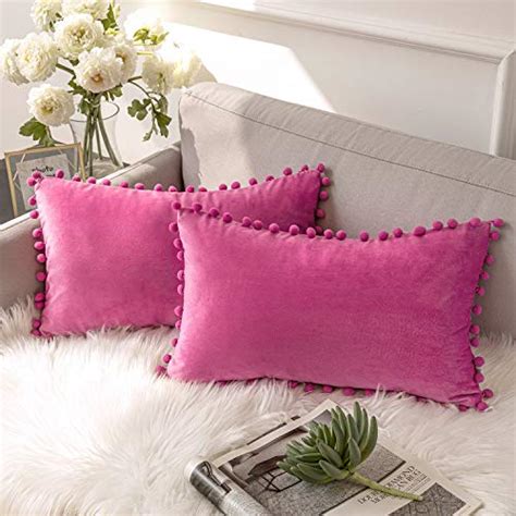 Ashler Throw Pillow Cases With Soft Pom Poms Velvet Plush Vibrant