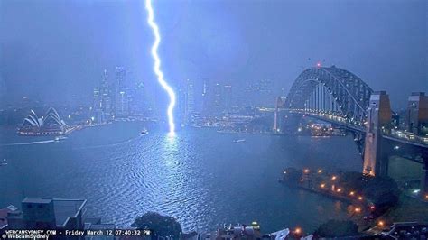 Incredible Moment Bolt Of Lightning Strikes Sydney Harbour Metres From Ferries At Circular Quay