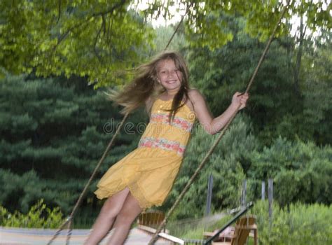 Young Girl Standing On Tree Swing Stock Image Image Of Years Tree