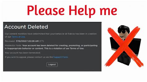 My Roblox Account Got Deleted Please Help Youtube