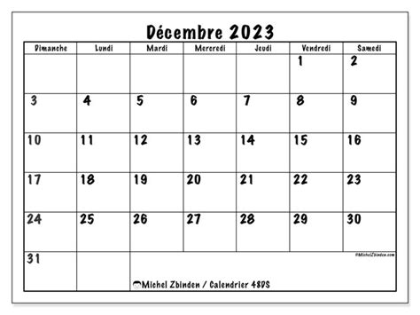 Calendrier Décembre 2023 à Imprimer “48ds” Michel Zbinden Ca