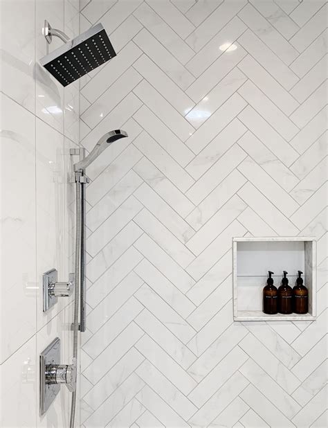 Herringbone Tile Shower Bathroom Shower Walls Bathroom Inspiration