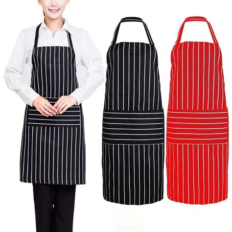 Stripe Kitchen Apron For Women Men Useful Cooking Apron Grid Adjustable