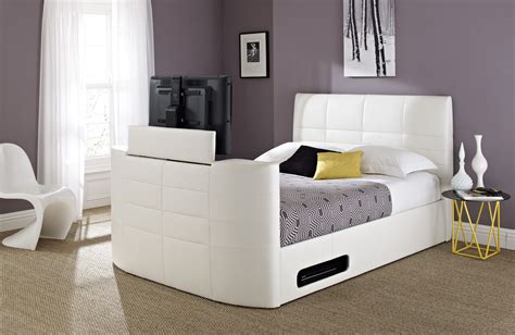 York Leather TV Bed   White   Bed frame and headboard  