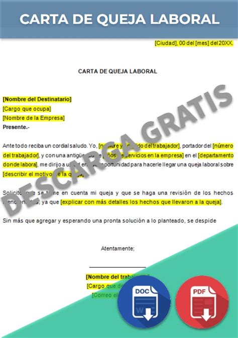 Carta De Queja Laboral 【 Ejemplos Y Formatos 】word Pdf