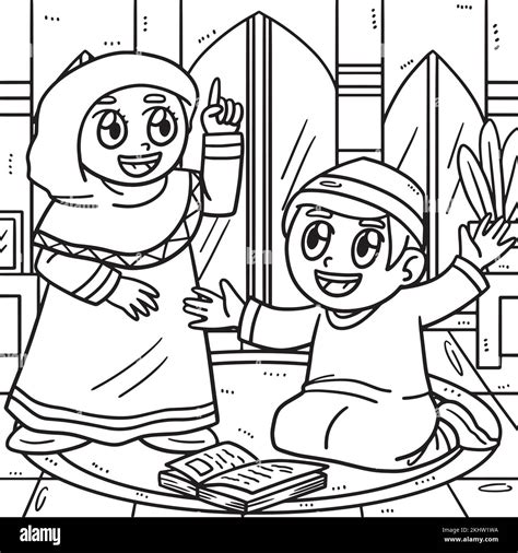Ramadan Muslim Children Coloring Page For Kids Imagen Vector De Stock