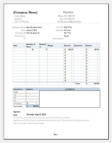 5 Salary Slip Formats And Templates For Ms Excel Excel Templates