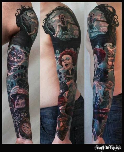 Many alice in wonderland tattoo designs are inspired by the visuals in these adaptations, including: Alice in Wonderland sleeve tattoo | Tattoos | Pinterest ...