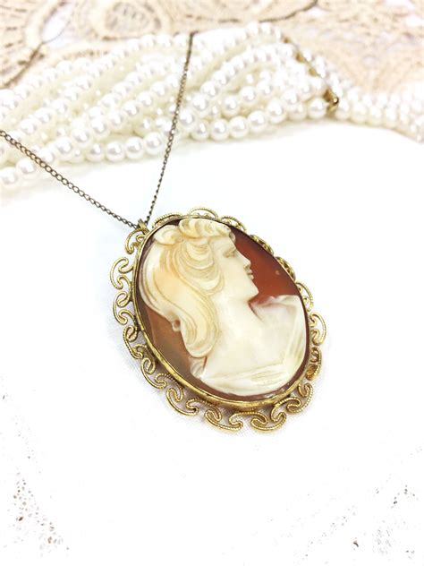 12 Karat Gold Plated Cameo Pendant 12 Kt Cameo Necklace Vintage Cameo