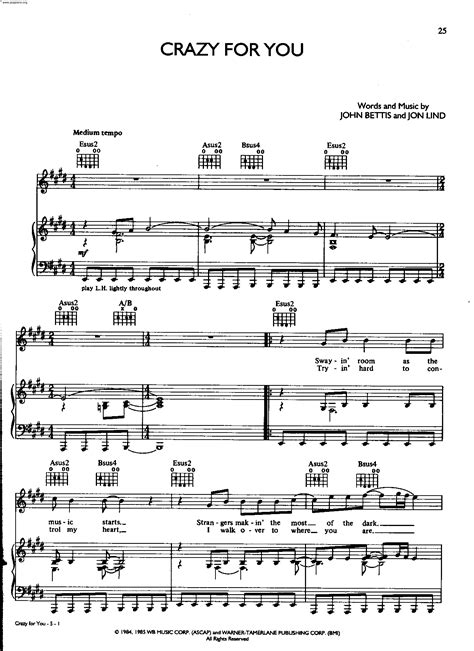 Madonna Crazy For You Sheet Music Pdf Free Score Download