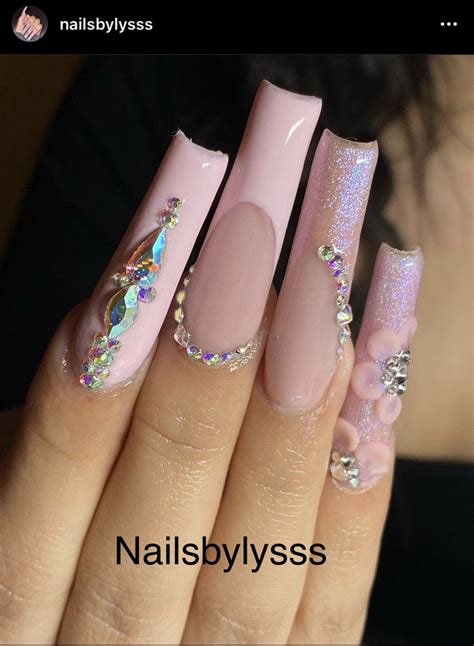 Long Pretty Pink Nails 💅🏼 🌸 Light Pink Acrylic Nails Quinceanera