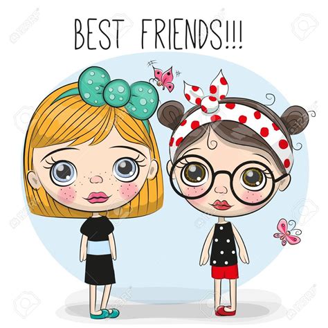 Two Friends Cute Cartoon Girls With Big Eyes Royalty Free Cliparts