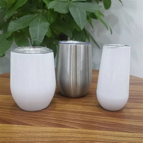 Rts12ozstainless Steel White Straight Sublimation Wine Tumbler Vacuum Insulated Stemless Egg