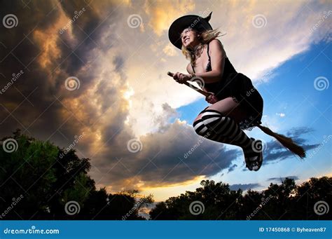 Flying Witch On Broomstick Stock Photo Image Of Flying 17450868