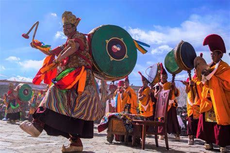 Tibetan Buddhist Monks Perform During Cham Dance Ritual Cn