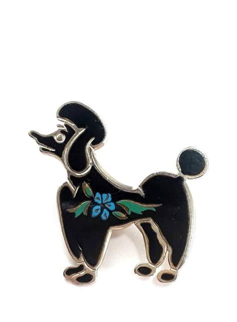 Vintage 1950s Black Enamel Pompom Poodle Pin With Etched Blue Etsy