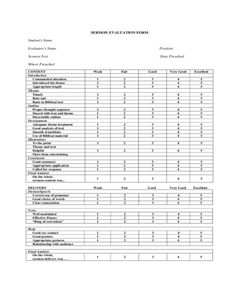 2022 Sermon Evaluation Form Fillable Printable Pdf And Forms Handypdf