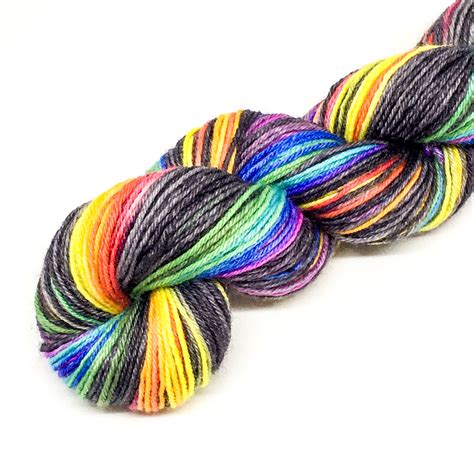 Hand Painted Rainbow Yarn Grey And Rainbow 4 Ply Hand Dyed Merino