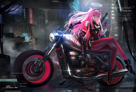 Wallpaper Anime Girl Zero Two 002 On A Motorcycle
