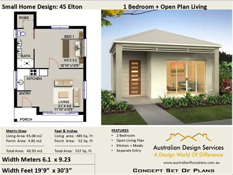 Small House Plan 45 Elton 537 Sq Foot 4593 M2 1 Bedroom Etsy Australia