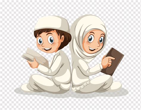 Animasi Gadis Dan Anak Laki Laki Muslim Quran Muslim Islam Ilustrasi