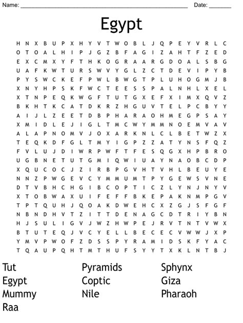 Egypt Word Search Printable