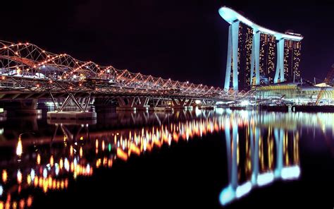 Lights Marina Bay Singapore Reflection Building Hd Wallpapers