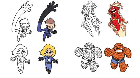 Easy How To Draw Fantastic Four Characters YouTube