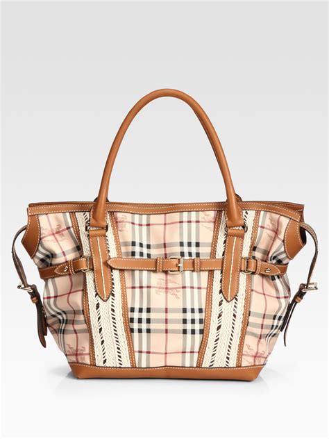 Burberry Belted Check Leather Tote Bag In Brown Tan Lyst