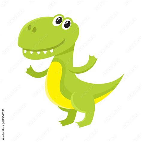 Cute And Funny Smiling Baby Tyrannosaurus Dinosaur Cartoon Vector