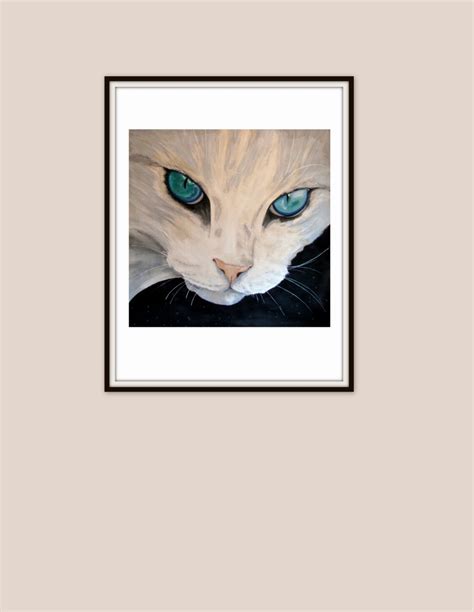 The Cat Turquoise Eyes White Original By Artcalifornia On Etsy