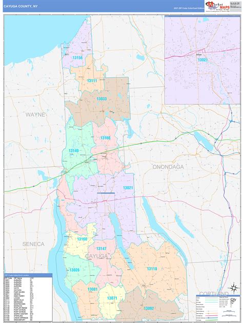 Cayuga County Ny Wall Map Color Cast Style By Marketmaps